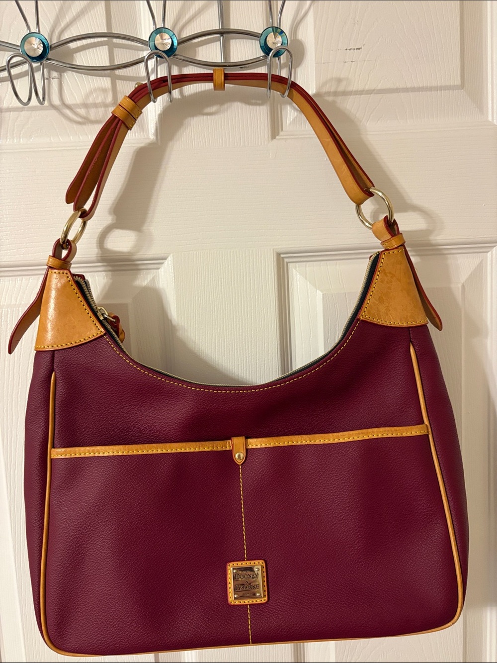 Dooney & Bourke Burgundy and Tan Leather Hobo Shoulder Bag